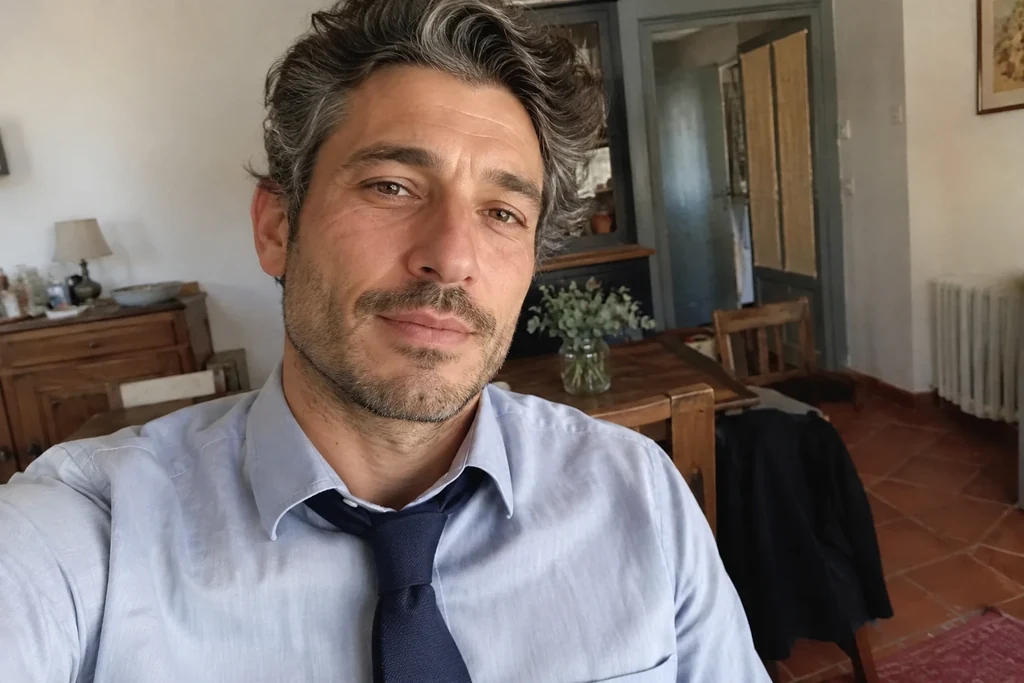 Un nœud de cravate simple et le col d’une chemise sont visibles sur une personne habillée.